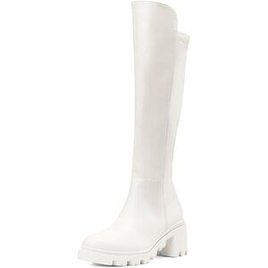 Women's White Knee High Comfortable Platform Heel Round Toe Stretch Boots